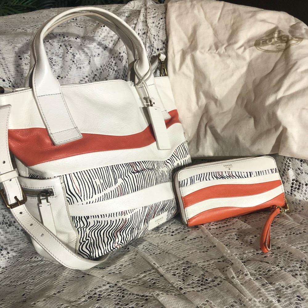 Fossil Purse and Wallet White and Orange